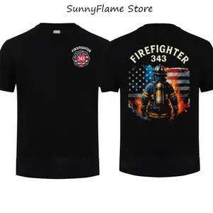 343 Firefighter Memorial T-Shirt, Never Forget FDNY Tribute 25th Anniversary Tee, American Flag Fireman Graphic Shirt, Brave Hero First Responder Gift for Men Top, Gift Father's Day