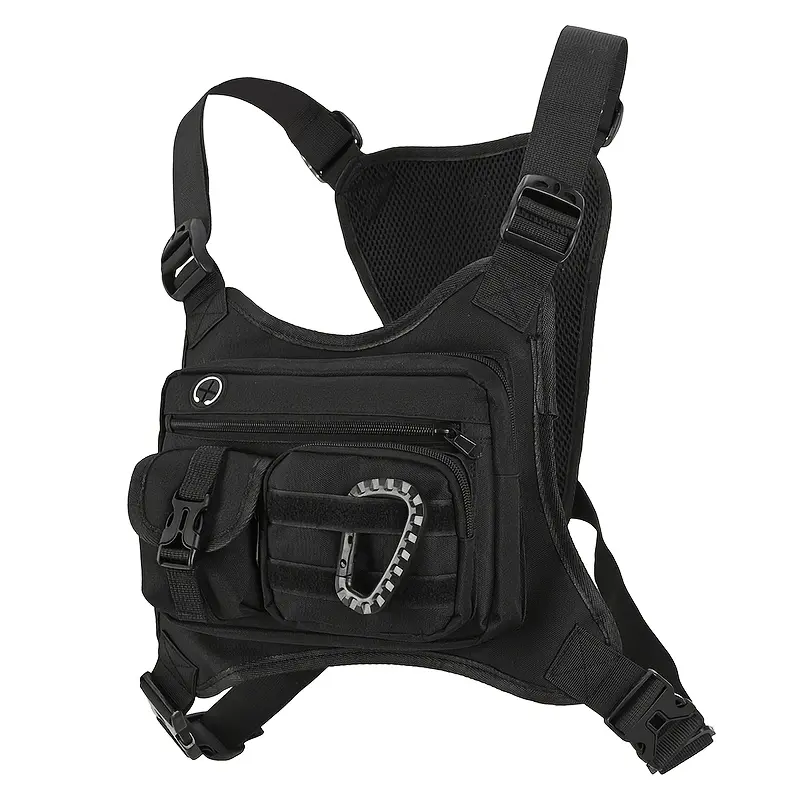 Men's Nylon Tactical Chest Bag - Adjustable Hands-Free Multi-Compartment Fanny & Belt Bags, Nylon Fabric, Adjustable Strap, Zipped Pouches, Durable Zipper, Unisex Fit, External Pouch, Travel, Hiking, Multi-Compartment Men's Fanny Packs & Belt Bags