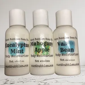 Aunt Bubbles Travel Size Body Lotion - Eucalyptus Mint, Mahogany Apple, Vanilla Bean - Luxurious Hydrating Formula with Shea Butter & Jojoba Oil - Vegan Friendly - Suitable for All Skin Types