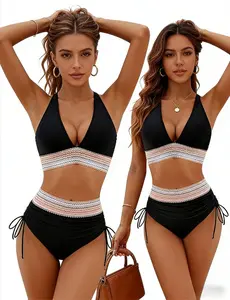 Two-piece Women's Patchwork Bikini Set, Casual Fashion Chic Swimsuit Set for Beach Vacation, Ladies Swimwear for All Seasons, Swimsuit Style Bikini