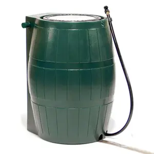 FCMP Outdoor RC4000 50 Gallon Outdoor Rain Water Catcher Barrel Container, Green