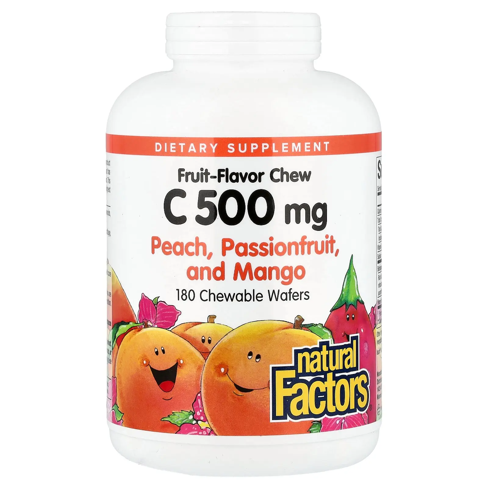 Natural Factors Vitamin C, Fruit-Flavor Chew, Peach, Passionfruit and Mango, 500 mg, 180 Chewable Wafers