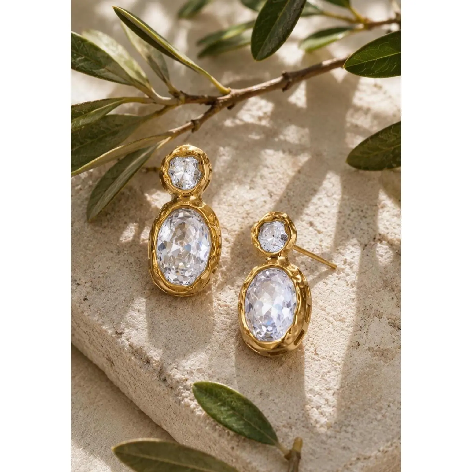 Colette Earrings -  Oval Crystal Studs