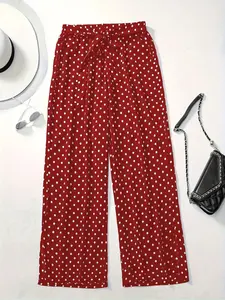 [Plus Size] Polka Dot Print Wide Leg Pants, Casual Lounge Pants, Casual Comfy Trousers for Daily Wear, Casual Chic Bottoms, Women's Bottoms for Summer
