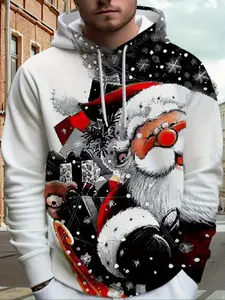 Men's Heavyweight 3D Full Print Hooded Sweater Jacket, Christmas Santa Snowman Gingerbread Candy Cane Pattern, Party