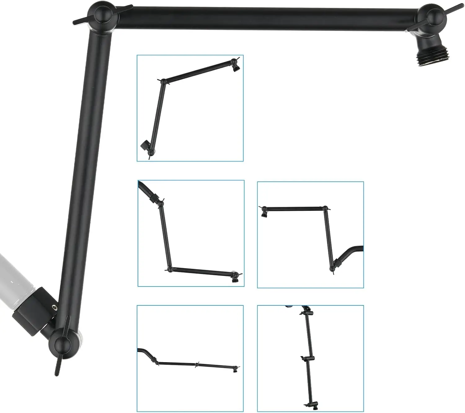 Shower Extension Arm, 16" Upgrade Solid Brass Shower  Shower  Extender, Adjustable Height Extended with G1/2 Universal Connection for Rain & Handheld Shower  Matte Black