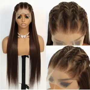 Local warehouse28 Inch Natural Chocolate Brown 360 Full Lace Wig - Long Straight 180 Density Heat Resistant Synthetic Hair, Pre-Plucked Glueless Lace Front Wig for Women, Daily & Party Use, All Ethnicities, Synthetic Lace Front Wig
