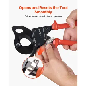 VEVOR Ratcheting Cable Cutter, Spring Steel Blades with PVC-Coated Handles, Quick-Release Button, Heavy Duty Ratchet Cable Wire Cutter for Cutting Copper Aluminum Cables Up to 600 MCM/ 300 mm