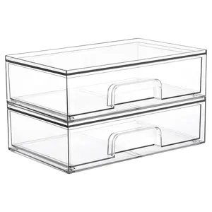 2Pack Wide Stackable Transparent Drawers for Makeup Accessories Jewelry and Beauty Supplies Organiser Springtok  Storage Compartment Box Multi-Purpose Organizers New Year Gift