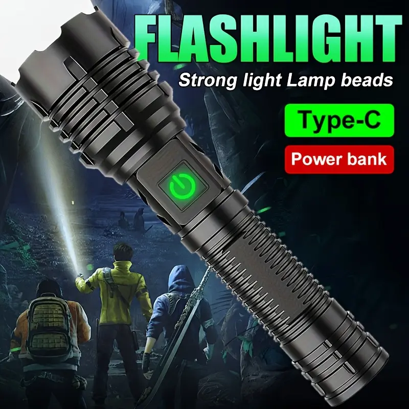 1pc Flashlights High Lumens Rechargeable (Battery Included), XHP70.2 Super Bright LED Flashlight With Holster, Type-C, 5 Modes, Zoomable, Flashlights For Emergency Camping