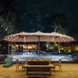 【Oversized】13FT/15FT Large Patio Umbrellas with Base Included, Outdoor Double-Sided Rectangle Market Umbrella with Crank Handle, Oversized Umbrella for Deck, Pool, Backyard Beige Heavy Duty Canopy Uv Resistant Canopy Sunshade Canopy