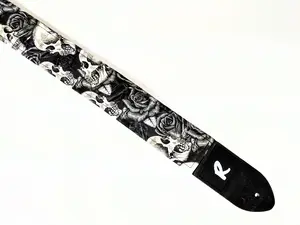 Skulls and Roses Guitar Strap - Black and Grey Guitar Strap