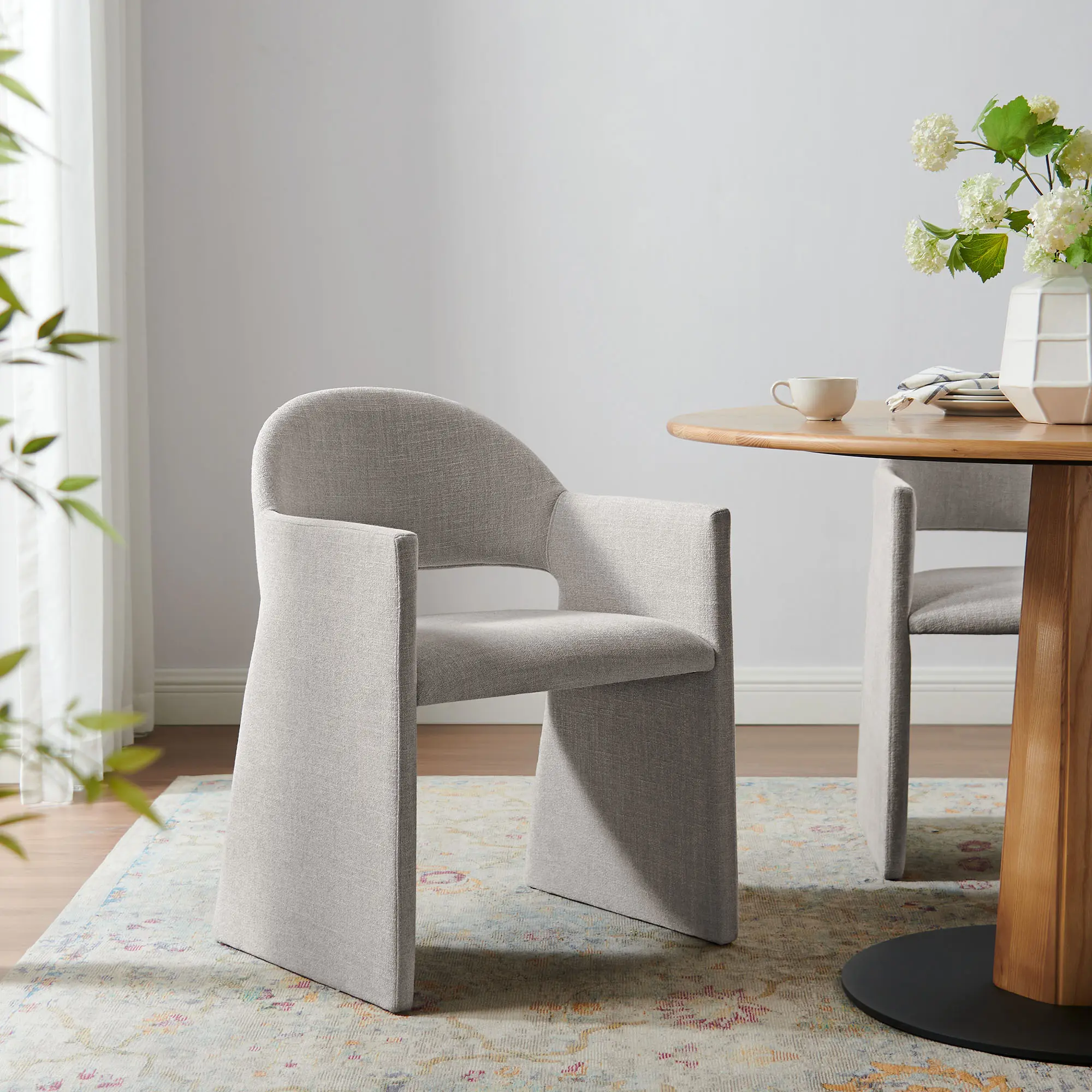 Talia Linen-Upholstered Fabric Dining Armchair, Modern Accent Chair for Indoor Dining Rooms, Stylish Indoor Furniture Chair, Dining Chairs