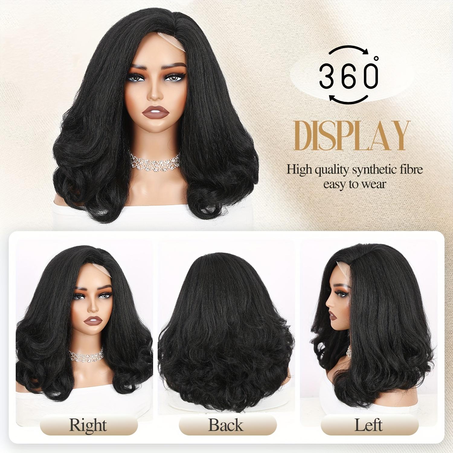 Yaki Curly Wig 4x1 Side Part Synthetic Wig Yaki Textural Body Wave Wig Layered Wavy Wigs for Women Heat Resistant Fiber Daily Life Party or Cosplay Use Women's Day