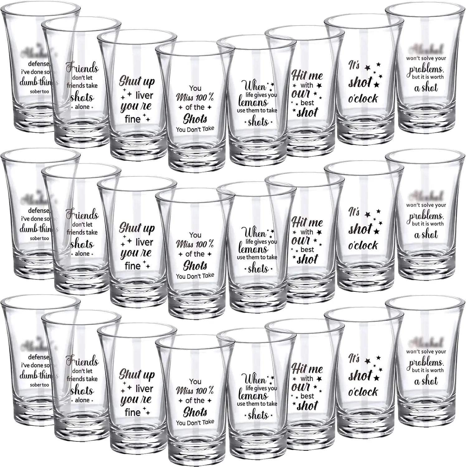24 Count Funny Shot Glasses for Adult Party 1.2 Ounce Mini Cup Bulk Clear Plastic Drinkware Washable & Lightweight for Birthday Gifts Supplies