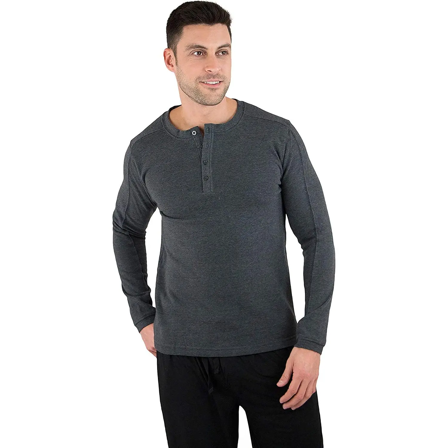 Mens Lofty French Fleece Sleep Top, Charcoal, Medium