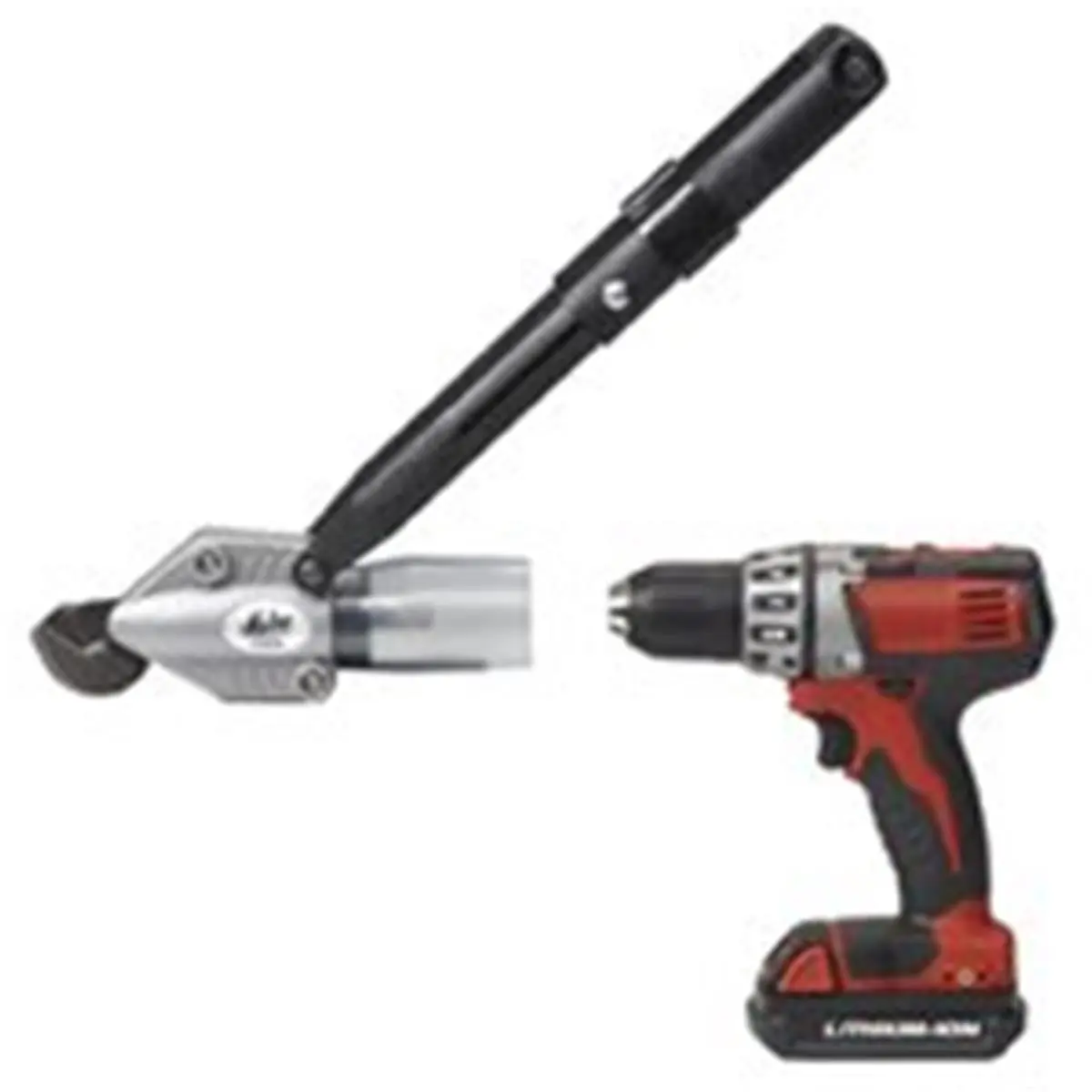 Malco Products TSHD Metal Cutting Shear Drill Attachment, 14.4V+ Compatibility, 18 Gauge Capacity, Galvanized Steel Cutting, Square Cuts, Clamping Device, Dual Ball Bearings, 15.00x7.13x2.68 Inches Dimensions for Building Materials, 14.4V Or Larger