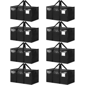 8 Pack  Heavy Duty Moving Bags, Black Storage Bins with , Reinforced Handles & Heavy-Duty Zippers Moving Boxes Storage Bags Totes for Clothes Packing, Dorms, College Supplies, Black