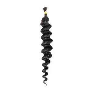 Double Drawn Deep Wave Bulk Human Hair For Braiding Natural Black 25g
