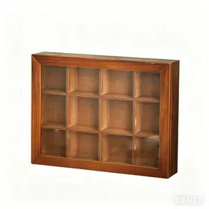 Vintage Multi-Compartment Decorative Collectible Wooden Display Box, Real Wood Showcase Cabinet, Small Figurine Badge Doll Dustproof Storage Ornament