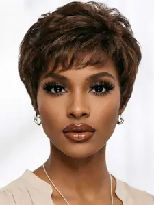 Pixie Cut Wig Straight Layered Natural, Human Hair Wigs for Women, Short Daily Party Cosplay Use, Machine Made Wig
