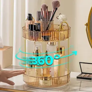 1pc Multi-Layer Rotating Cosmetic Organizer, Bathroom Vanity Storage Rack, Desktop Makeup Holder, Makeup Tool Organizer, Toiletries Tray, Space-Saving Design