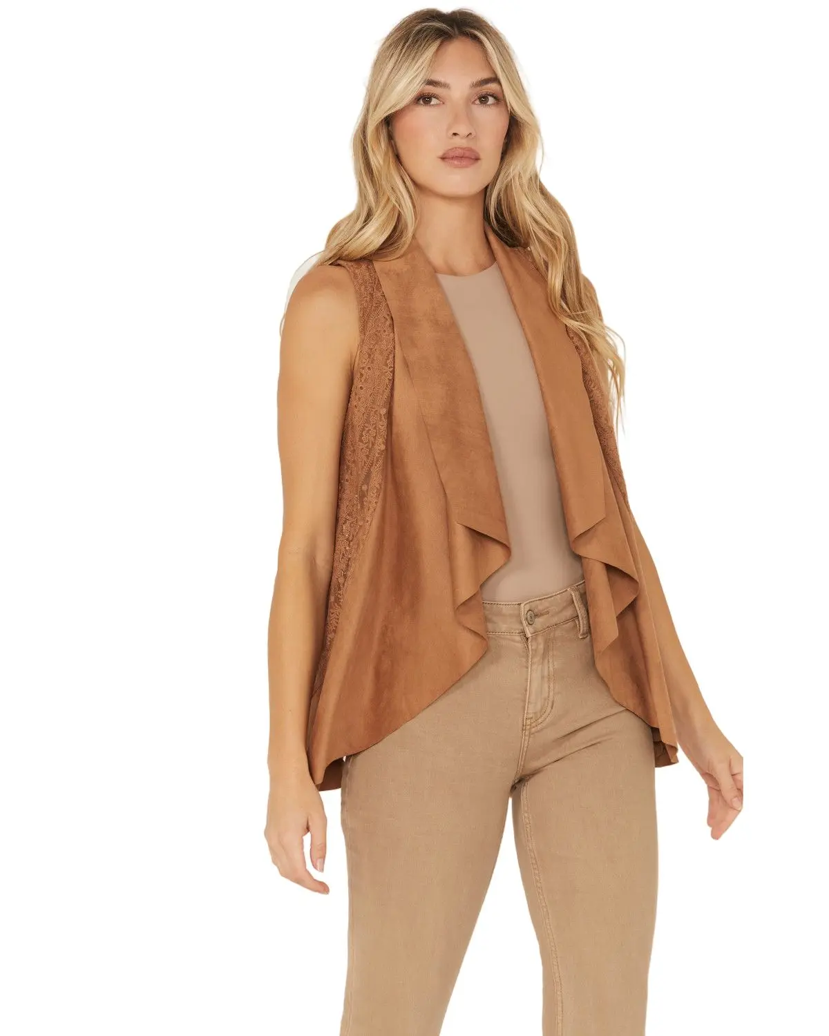 Shyanne Women's Women'S Cascade Lace Faux Suede Vest - Swsp25v93-Tan
