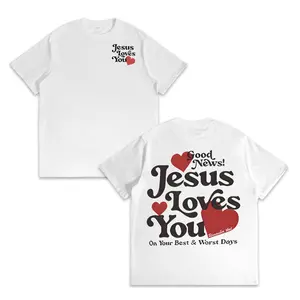 Women's "Jesus Loves You" Vintage Double-Sided Print Christian Casual Round Neck Short Sleeve Graphic T-Shirt