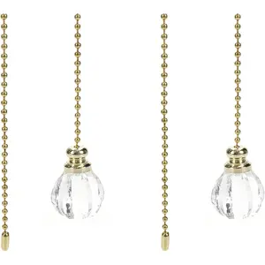 2 Pcs Ceiling Fan Pull Chain Ornaments 12 Inches Light Pull Beaded Chains with Clear Acrylic Prism Ball Pendant Decorative Extension with Connector Gold