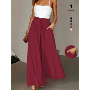 Women’s wide-leg pants, casual loose high-waisted drawstring pants with pockets, comfortable design for all seasons in 2026GARMENTARY