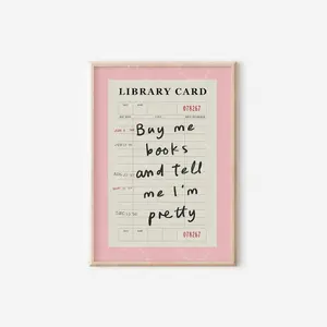 Book Lover Canvas Wall Art, Library Card Quote Poster, Pink Reading Room Decor, Cute Bookshelf Wall Decor, Unframed Canvas Poster, Frame Not Included Librariancore Wall Art Decoration