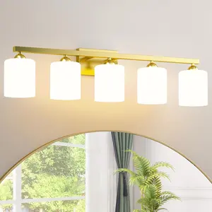 Bathroom Modern Light Fixtures(5CCT Dimmable), Bathroom Vanity Light Over Mirror, LED Bathroom Light with 5 Color Modes, Golden bathroom light Lamp