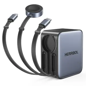 20W fast charging head with three-in-one charging cable, retractable C/L/Apple watch cable, suitable for iPhone/Samsung/Applewatch
