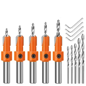 14Pcs Countersink Drill Bit Set,5 Pcs Counter Sink Bits for Wood,Tapered Drill Bits for Woodworking,Round Shank,Allen Wrench, Wood Screw Counter Sinker Drill Bits with Depth Stop,Pilot Screw Hole Set - Home Improvement.