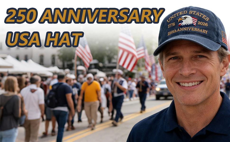 250 Anniversary USA Hat - 250th Anniversary Merchandise Patriotic Eagles Hat Embroidered US with Flag Baseball Cap