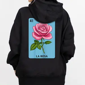 LA Rose Chicano Clothing Lowrider Clothing Chicana Art Gangster Clothes Cholo Outfit Cotton Fabric Menswear Casual Streetwear Hoodie with La Rosa Design
