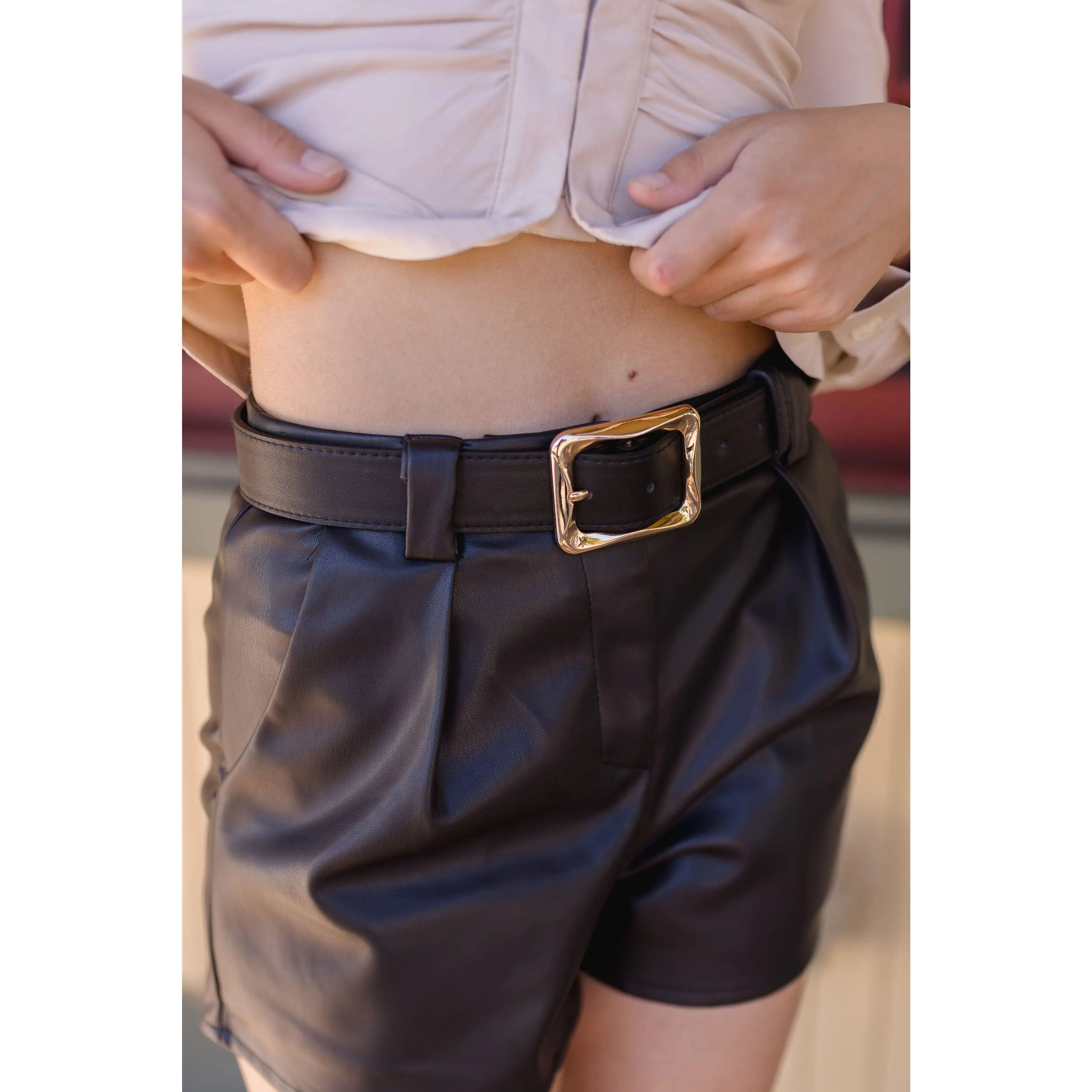 Diana Rectangle Metal Buckle Vegan Leather Belt Black