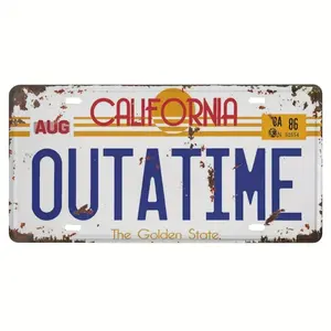 1pc 2D Back to the Future Outatime Movie Prop Metal Vanity License Plate - 30.48x 15.24cm Retro California License Plate, Distressed Finish, Country Style Wall Decoration, Suitable for Fans, Theme Parties and Home Decoration, Movie Prop Decoration|Damaged