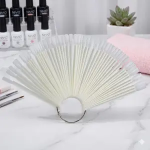 Professional Nail Art Practice Kit: 50-Piece Fan-Shaped Display Board Set with Fake Nails, Color Chart, Polish Tester, Non-Slip Holder. Portable Manicure Training Tools for Salon & Home Use, Anti-Scratch Rounded Design.