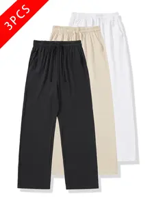 3-pack men’s summer casual athletic pants, 100% cotton linen, loose straight cut, lightweight, comfortable, breathable