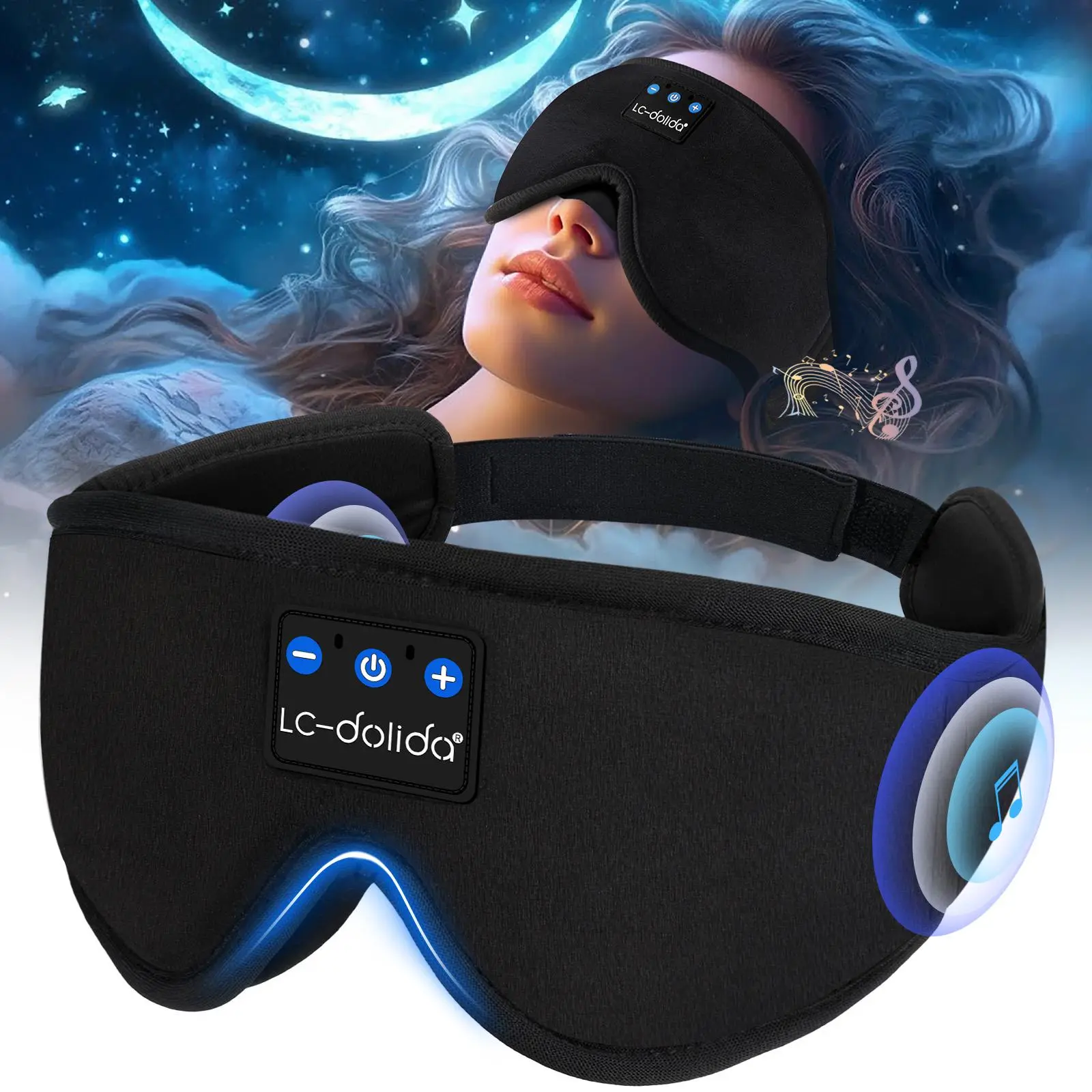 LC-dolida 3D Bluetooth Sleep Mask Headphones, Wireless Eye Mask with Ultra-Thin Stereo Speakers, Side Sleeper Accessory for Deep Sleep & Travel Relaxation