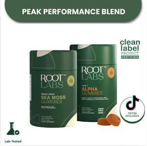 Root Labs 10-in-1 Alpha + Sea Moss Combo | New Year New Me Edition | Himalayan Shilajit + 92-Mineral Sea Moss | KSM-66 Ashwagandha, Maca, Tongkat Ali, Black Seed Oil | No Added Sugar | 60 + 60 Individually Wrapped Gummies | Transform Your Health Goals