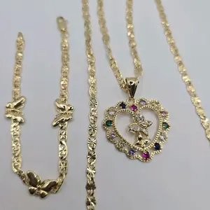 BUTTERFLIES beautiful set chain with bracelet gold-plated pendant heart shape with colors