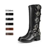 Dream Pairs Women's Square Toe Slip-On Biker Rider Style Shoes - Trending Casual Western Style Boot, Comfortable Walking Cowgirl Footwear for Back to School Chic Wear, Shoes for Women,outdoorfun