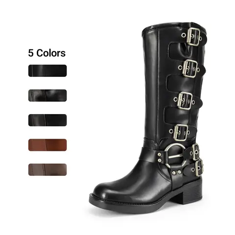 Dream Pairs Women's Square Toe Slip-On Biker Rider Style Shoes - Trending Casual Western Style Boot, Comfortable Walking Cowgirl Footwear for Back to School Chic Wear, Shoes for Women,outdoorfun