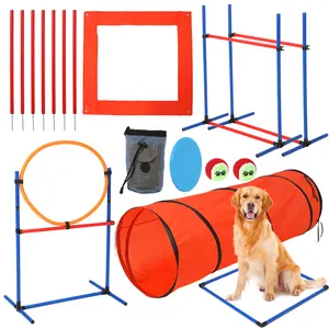 OUTGOODS Dog Speed Obstacle Course Kit – Adjustable Hurdle Cones, Rods, 70" Tunnel, Jump Ring, Weave Poles, Adjustable Hoop, Treat Pouch, Pause Box, Storage Bag – Indoor/Outdoor Training Equipment for Dogs