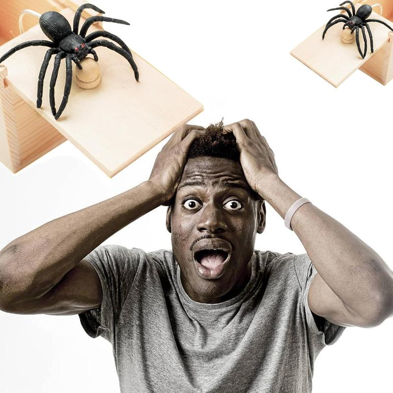 The Original Spider Prank Box- Funny Wooden Box Toy Spider Prank, Hilarious April Fools Day, or Birthday Surprise Toy and Gag Gift Practical Joke Bromas Kit