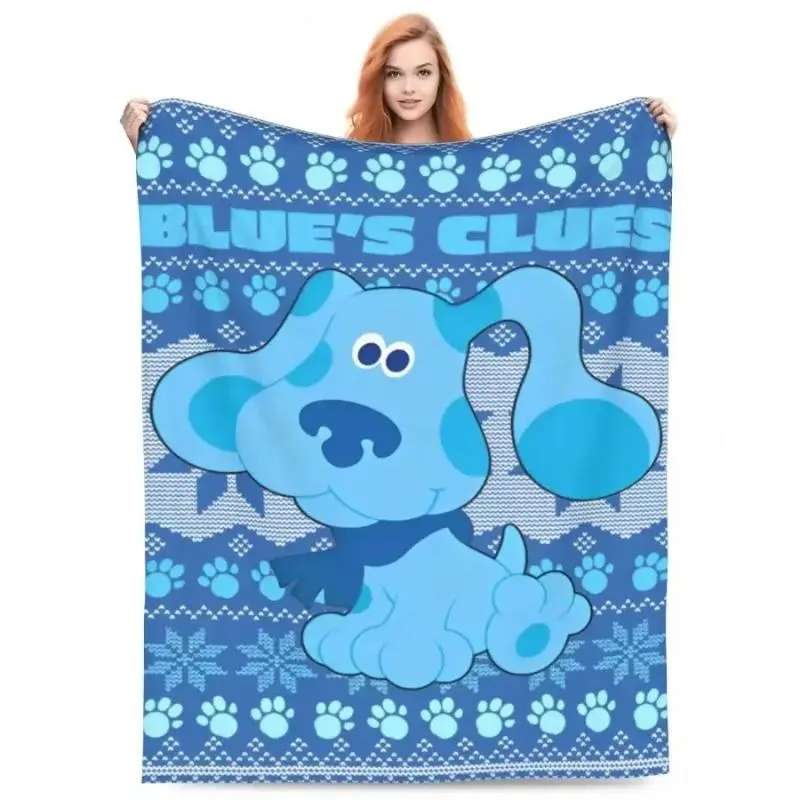 Blue's Clues Cartoon Print Throw Blanket - Machine Washable, Soft Comfy Fleece, Luxurious Pink Satin Ruffle Accent, Cozy Chic Adult Holiday Ugly Christmas Blanket, Giftable for Sofa, Bed, Machine Washable Blanket