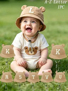 1PC Baby Exclusive Super Cute Letter Fisherman Hat, Cute Bear Ears Sun Hat, Kindergarten Kids' Favorite, Must-Have for Outdoor Play, Fashionable Kids' Accessory0-2Y