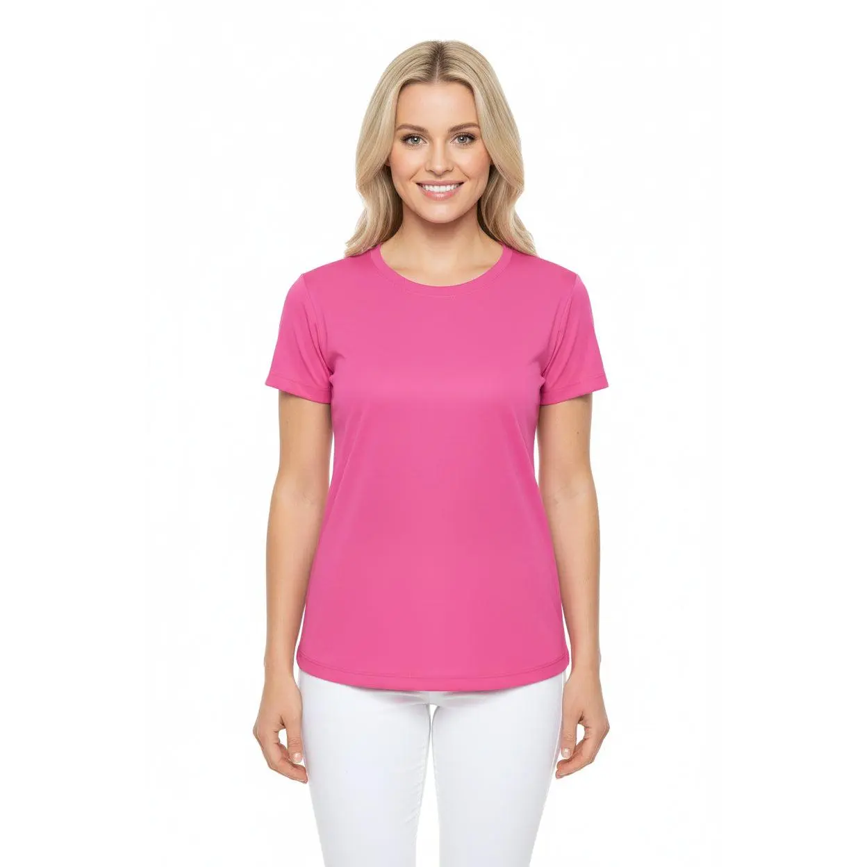 Hot Pink Web Women's Sports Jersey Short Sleeves 100% Poly Solid Pink Color Print Athletic Tee